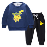 Children Pokemon Pikachu Hoodie & Pant Set Fleece Lined Padded Warm Keeping Winter Clothes Sweatershirt Suit