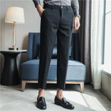 Men Trousers Casual Fashion Simple Back Pocket Embroidered Slim Suit Pants