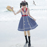 Gothic Lolita Harajuku Style Clothing Lolita Skirt Azure Poetry Op Japanese Style Sweet College Style Sailor Collar Lolita