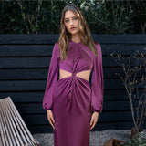 Bella Hadid Dress Sexy Backless Lace up Gown Dress Hollow out Slightly Flared