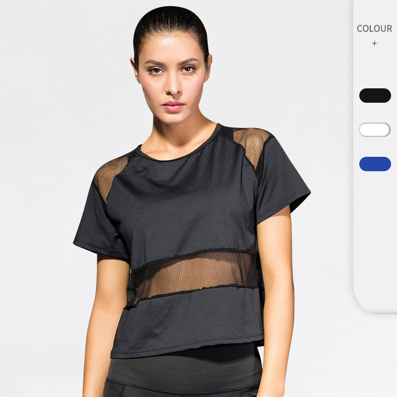 Moisture Wicking Shirts Ladies' Mesh Stitching Yoga Clothes Loose Casual Running Workout Clothes
