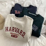Harvard Sweatshirt Letter Embroidery Velvet Padded Thickened Sweater