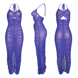 Mesh See-through Hollow-out Sexy Suspender Slit Dress