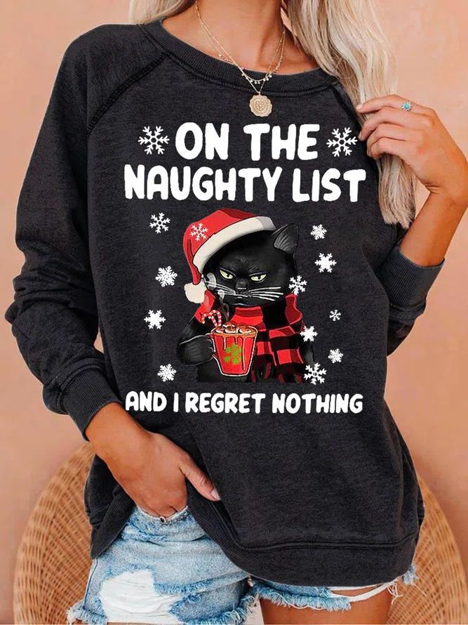 Black Christmas Sweater Women's Printed Loose round Neck Sweater