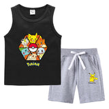 Children Pokemon Pikachu Tshirts & Shorts Summer Vest Middle Pants Sports Casual Thin Two Pieces