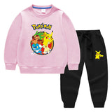 Children Pokemon Pikachu Hoodie & Pant Set Sweater Suit Solid Color Cotton Warm Trend