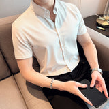 Men Shirts Pinstripe Business Casual Short Sleeve