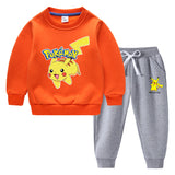 Children Pokemon Pikachu Hoodie & Pant Set Fleece Lined Padded Warm Keeping Winter Clothes Sweatershirt Suit