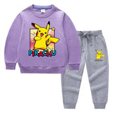 Children Pokemon Pikachu Hoodie & Pant Set Sweatshirt Set Solid Color Cotton Warm