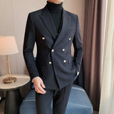 Double Brewed Seersucker Suit Fall Winter Men Jacket Vintage Casual Suit