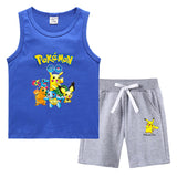 Children Pokemon Pikachu Tshirts & Shorts Vest Middle Pants Sports Casual Thin Two Pieces