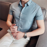 Men's Shirts Striped Embroidered Short-Sleeved Shirt