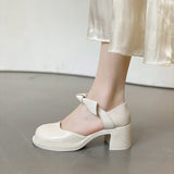 Nude Pumps Block Heel Vintage High Heels Black Bow Leather Shoes