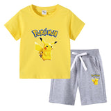 Children Pokemon Pikachu Tshirts & Shorts Cotton Short Sleeve Shorts Two Pieces Neutral