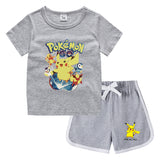 Children Pokemon Pikachu Tshirts & Shorts Leisure Sports Suction Suit Neutral