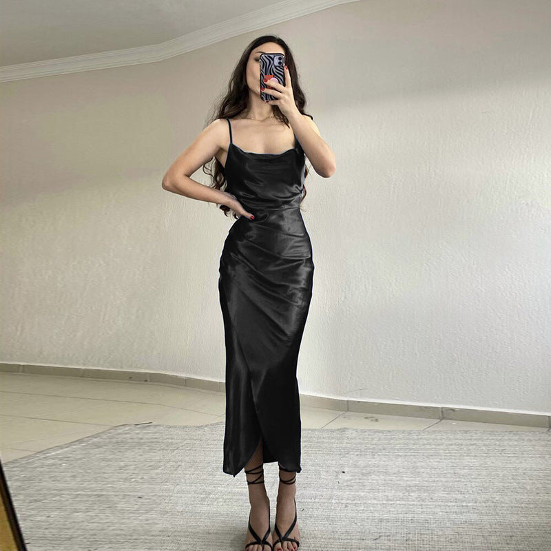 Nina Parker Dresses Sexy Dress Satin Slim Fit Backless Strap Dress