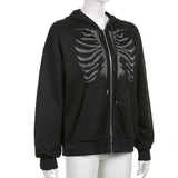 Skeleton Hoodie Autumn Sexy Loose Hooded Zipper Top