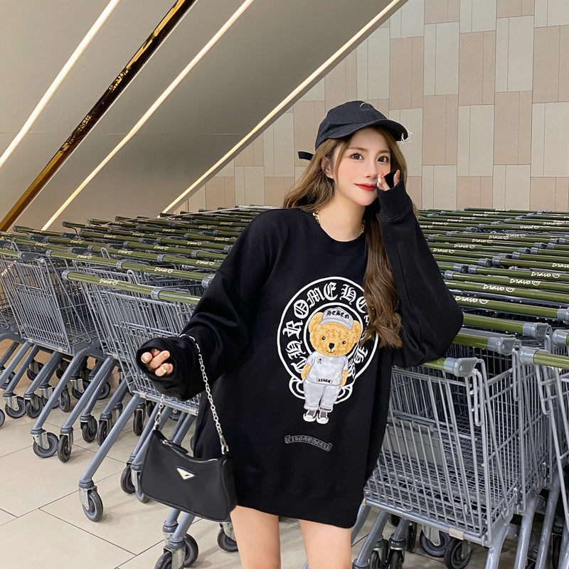 CHH Chrome Heart Sweatshirt Autumn and Winter Couple Cartoon Bear Towel Embroidery round Neck Sweater for Men and Women
