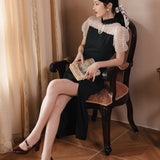 Women Cottagecore Dress Vintage High Waist Midi Dress