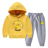 Children Pokemon Pikachu Hoodie & Pant Set Fleece Lined Padded Warm Keeping Winter Clothes Sweatershirt Suit