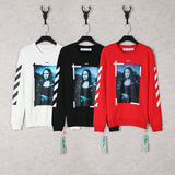 Off White Long Sleeve Round Neck Sweater Autumn And Winter Mona Lisa Pattern Crew Neck Pullover Sweatshirt