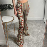Women Bohemian Pants Printed Flared Leggings