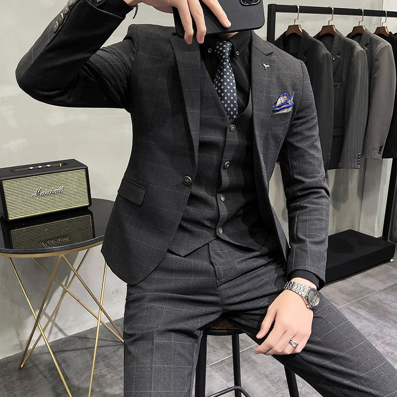 Seersucker Suit Suit Men's Business Casual Three-Piece Suit