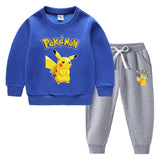 Children Pokemon Pikachu Hoodie & Pant Set Fleece Lined Padded Warm Keeping Winter Clothes Sweatershirt Suit