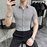 Men's Shirt Summer Men's Pinstripe Short-Sleeved Shirt