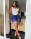 Women Plus Size Denim Shorts High Waist Slim Fit Denim Shorts