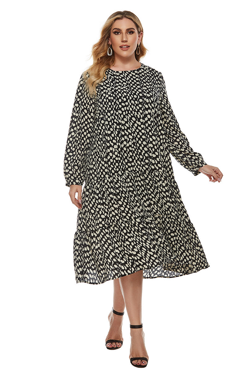 Women Plus Size Midi Dresses Printed Long Sleeve Dress