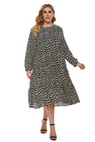 Women Plus Size Midi Dresses Printed Long Sleeve Dress