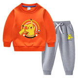 Children Pokemon Pikachu Hoodie & Pant Set Fleece Lined Padded Warm Keeping Winter Clothes Sweatershirt Suit