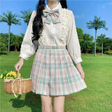 Preppy Aesthetic Outfits Shirt JK Plaid Skirt Preppy Style Suit Business Attire