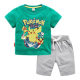 Children Pokemon Pikachu Tshirts & Shorts Cotton Short Sleeve Shorts Two Pieces Neutral