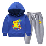 Children Pokemon Pikachu Hoodie & Pant Set Fleece Lined Padded Warm Keeping Winter Clothes Sweatershirt Suit