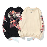 Off White Long Sleeve Round Neck Sweater Flower Arrow Pattern Crew Neck Pullover Sweatshirt Men And Women