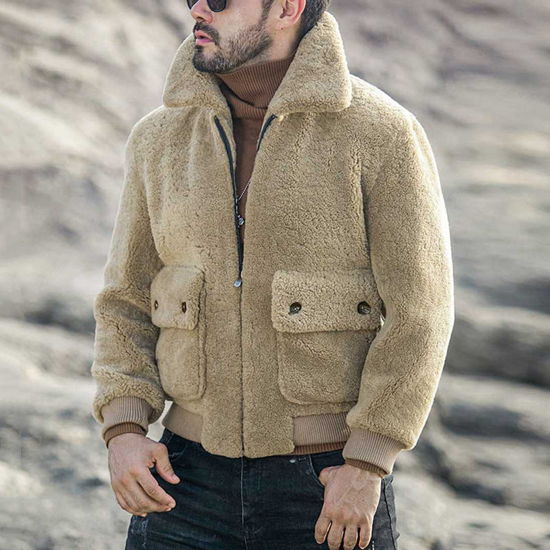 John Dutton Jacket Autumn and Winter Lambswool Jacket Lapel Zipper Thickening Plush Coat