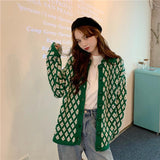 Preppy Aesthetic Outfits Knitwear Cardigan Sweater Coat Women's Autumn Diamond Quilted Top