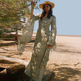 Beth Dutton Bohemian Dress Summer Spring Midi Dresses Dress Batwing Sleeve Print Dress