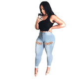 Women Plus Size Jeans High Waist Slim-Fit Lace Up Denim Pants