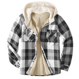 Mens Flannel Jacket with Hoodie Fall/Winter Jacket Casual Hooded Fake Two Pieces Plaid Jacket