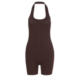 Women's Spring Clothing Solid Color Sexy Backless Halter Short Sports Jumpsuit