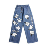 Anime Print Jeans Denim Pants for men Printed Straight Wide-Leg Pants