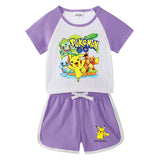 Children Pokemon Pikachu Tshirts & Shorts Short-Sleeved T-shirt Shorts Casual Sports Two-Piece Neutral