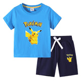 Children Pokemon Pikachu Tshirts & Shorts Cotton Short Sleeve Shorts Two Pieces Neutral