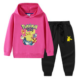 Children Pokemon Pikachu Hoodie & Pant Set Hooded Sweater Trousers Two-Piece Set Baby Cotton