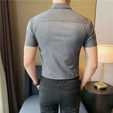 Men's Shirts Slim-Fit Striped Plaid Quality Business Short-Sleeved Shirt