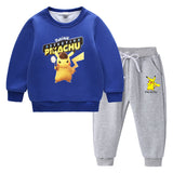 Children Pokemon Pikachu Hoodie & Pant Set Fleece Lined Padded Warm Keeping Winter Clothes Sweatershirt Suit