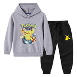 Children Pokemon Pikachu Hoodie & Pant Set Hooded Sweater Trousers Two-Piece Set Baby Cotton
